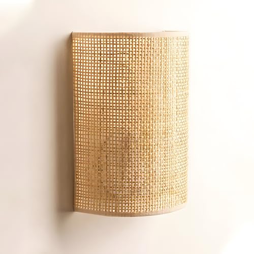 Image of Bofea-Rattan Wall Sconce Boho Wall Light Fixture with Hemp Rope Farmhouse Bathroom Vanity Light Boho Hallway Lights Fixture Hand Woven Sconces Lighting for Bedside Living Room(Style B)