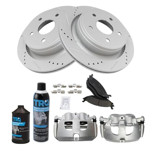 Image of TRQ Rear Performance Brake Pad, Caliper, & Rotor Kit, with Chemical Kit Ceramic Premium G-Coated Compatible with 2012 Ram 1500