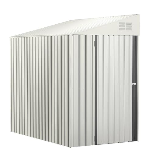 U-MAX 4x7 FT Metal Lean to Storage Shed - Galvanized Steel Garden Storage with Lockable Door, Waterproof for Tools, Lawn Mowers, Bikes - White — image 1