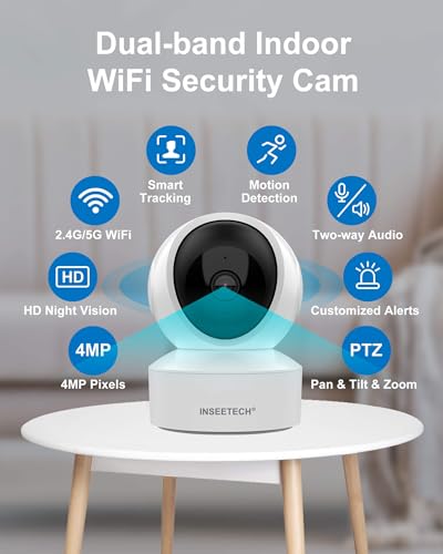 INSEETECH 4MP Indoor Wireless Security Camera, 2.4/5Ghz Pet WiFi Camera with PTZ Auto Tracking, 5g Baby Cam for Dog Cat Home/House Security, Motion Detection, Phone APP Control, 24/7, 2-Way Talk - Thumbnail 2
