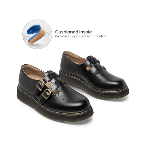 Image of Athlefit Women's Mary Jane Flats Platform Round Toe Comfortable Dressy Adjustable School Office Work Flat Shoes