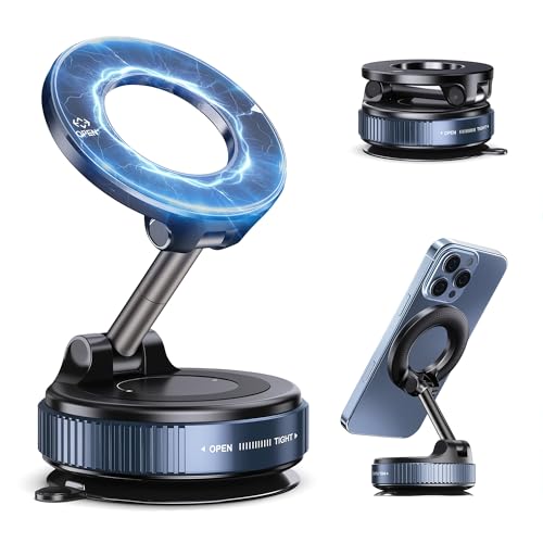 Mizuosre Magnetic Car Phone Holder, 360° Vacuum Magnetic Phone Holder for Car, MagSafe Car Mount with 80LBS Ultra Strong Suction& 2800gf Magnetic, Compatible with All Smartphones & All Car Models