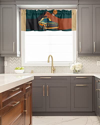 Window Curtain Valances For Kitchen Windows,Boho Driving Car And Mountain Rod Pocket Short Window Valance Abstract Geometry Arch Sun Cafe Treatment Valance For Living Room/Bathroom/Bedroom,54X18In #TOP4