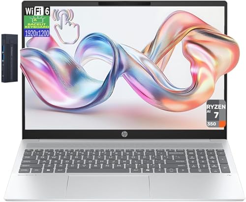 Image of HP Omnibook 5 Copilot+ PC, 16 inch 2K Touchscreen Display, AMD Ryzen AI 7 350, 16GB RAM 1TB SSD, Wi-Fi 6, Bluetooth 5.4, Backlit Keyboard, 256gb 9H Docking Station, Windows 11 Home, Silver