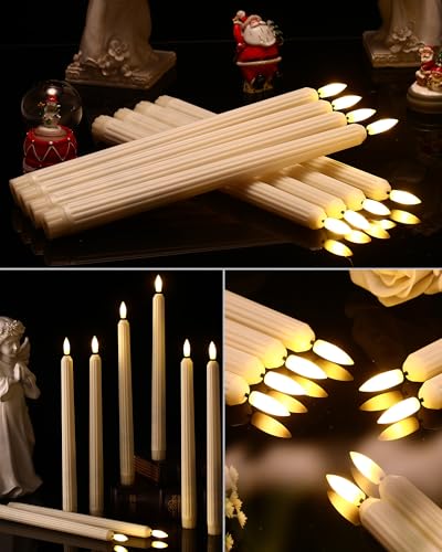 Image of Funtery 48 Pcs Flameless LED Taper Candles Battery Operated Candles Bulk Realistic LED Candlesticks Flickering for Wedding Church Party Home Decor(Ivory,11 Inch,Romantic Style)