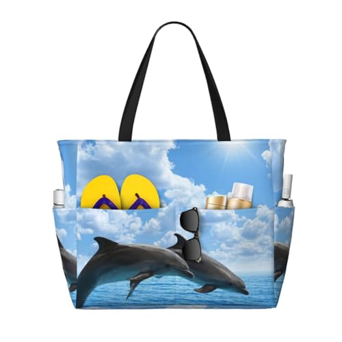 Sac de plage dauphins grand format pour vos journées farniente et mer