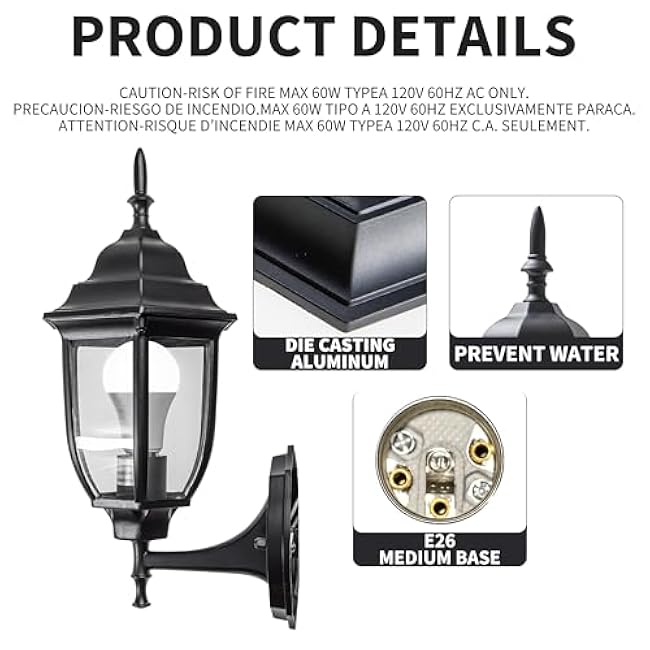 YAKii 2 Pack Outdoor Wall Porch Lights,Exterior Waterproof Aluminum Wall Sconce Lighting Fixture,Anti-Corrosion Porch Lantern,Wall Mount Lighting for Front Door, Garage, Patio, Black