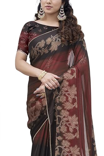 Image of MIRCHI FASHION Saree for Woman Chiffon Foil Work Floral Printed | Ethnic Sari for Function and Farewell with Unstitched Blouse Piece (Available in 15 Colors)