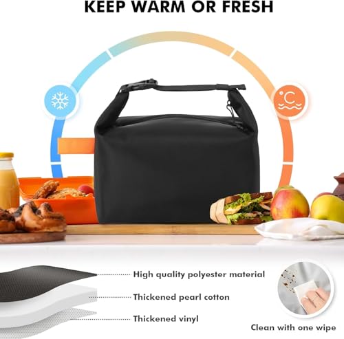 Image of Lunch Bag for Women & Men Fresh Keep Lunch Box, Small Leakproof Cooler Bag Food Lunch Containers High Capacity Reusable Lunch Tote Bags for Work, Office, Picnic, Travel (Black) (Medium)