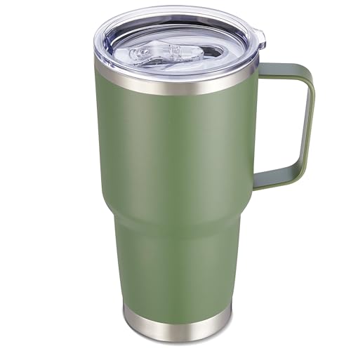 Image of 30 oz Stainless Steel Tumbler with Handle and Lid, 1 Pack | Powder Coated, Double Wall Vacuum Insulated, Leak Proof Lid, Keep Drinks Cold and Hot, for office, party, camping,Army Green