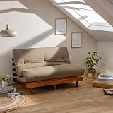 Terre de Nuit - Ensemble Matelas futon en Coton et Structure en Bois Massif Noisette 140x2...
