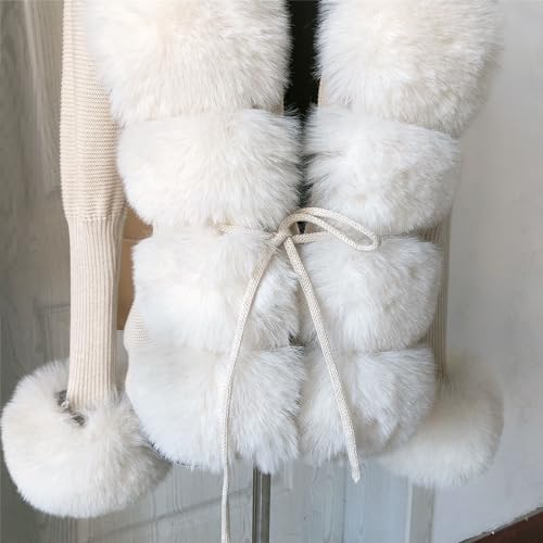 Vogrtcc Women Faux Fur Knit Sweater Cardigan Spring Autumn Elegant Knitted Sweater With Fur Collar Fashion Coat Fur Coat2