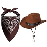 Dog Cowboy Hat with Star Decoration Dog Cowboy Costume for Small Pet Dogs Cat Cowboy Hat with Bandana Scarf Set Party Accessories (Brown, Large)