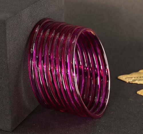 Image of ZULKA Designer Plain Glossy Glass Kada Set For Women & Girls With Diamond Cut Design | Fancy Designer Glass Bangles | Traditional Chudi | Kanch Ki Churi | Stylish Glass Kada For Wedding - Set Of 8