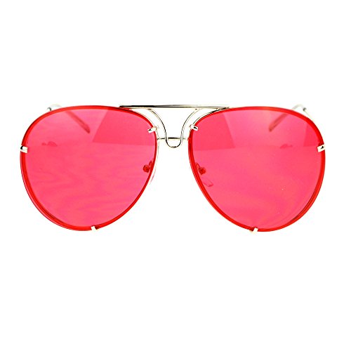 Oversized Round Aviator Sunglasses Metal Rims Behind Color Lens Spring Hinge2