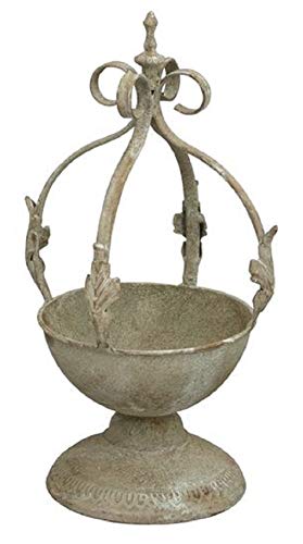 ETC dekorative nostalgische Garten-Krone Deko-Krone Pflanz-Krone Pflanz-Pokal Metallteller auf Fuß Shabby grau Verschiedene Größen (groß: ca. 20 x x16 x 37 cm hoch)