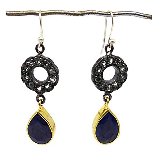 Boucles d'oreilles saphir argent 925 avec zircone et plaquage or jaune