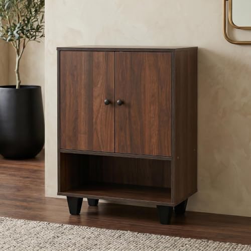 Image of Royaloak Cosmos Shoe Rack with 2 Door Storage, Engineered Wood, Melamine Finish, Wooden with Sturdy Construction, with Back Sheet for Support & Optimized Depth