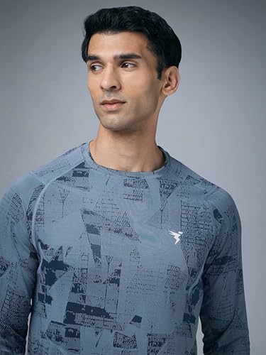 Image of TECHNOSPORT Men's Slim Fit All Over Print Jacquard Crew Neck Full Sleeve T-Shirt, Quick Dry Activewear Tee with UPF 50+ Sun Protection for Gym, Running, Sports & Everyday Wear