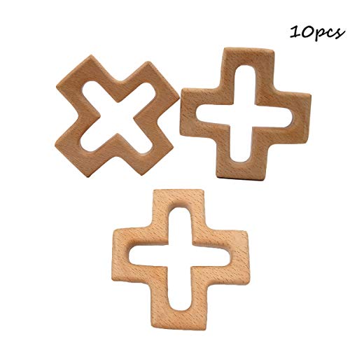 Image of 10pcs Natural Wooden Cross Children's Toy Pendant Pure Natural Beech Wood Animal Shape Toys for Handmade Home Decoration Crafts (10 pcs)