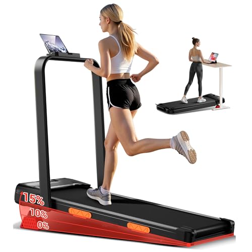 UMAY Tapis de Course Pliable Inclinable 15%, Tapis de Marche Inclinable 6 en 1 avec Moteur Silencieux, Walking Pad Charge Max 136KG
