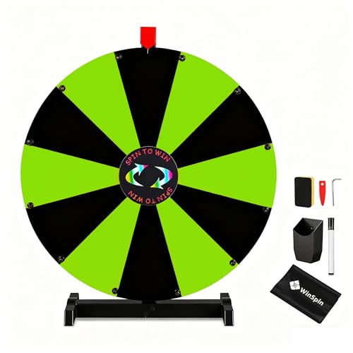 WinSpin 24" Prize Wheel Easy Editable Tabletop Spinning Wheel Black & Green