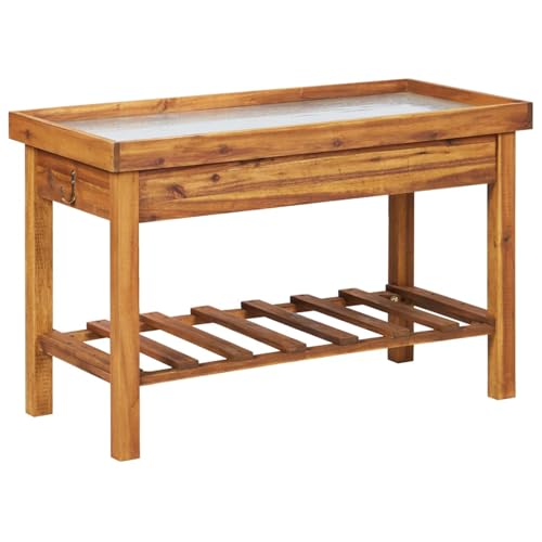 Homgoday Model46561 Table de plantation en bois d'acacia avec plan de travail en zinc Marron 100 x 50 x 60 cm