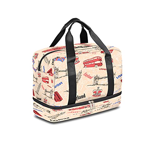 Bolsa de deporte para gimnasio, bolsa de viaje de Londres, ligera, con bolsillo húmedo y compartimento para zapatos, impermeable, para hombres y mujeres Cover