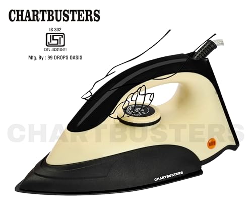 Image of CHARTBUSTERS Dry Iron | IS 302 ISI Certified | Adjustable Temperature Control | Non-Stick Coated Soleplate | Shock Proof Body | 1000W Fast Heating | by 99 Drops Oasis (YELLOW)
