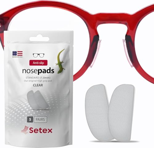 Setex Gecko Grip Almohadillas Nasales Antideslizantes de 1 mm Para Gafas (5 Pares Transparentes), Fabricadas en EE. UU., 2500 Fibras Microestructuradas Innovadoras por Almohadilla, 1 mm x 7 mm x 16 mm