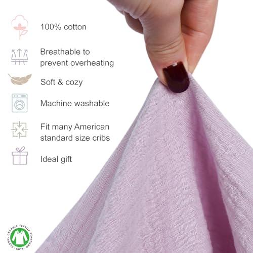 Image of Muslin Crib Sheets, 100% Cotton Soft Breathable Fitted Toddler Bed Sheet, 28 inchx 52 inchx 9 inch Standard Size Baby Mattress Cover for Girls & Boys, Purple