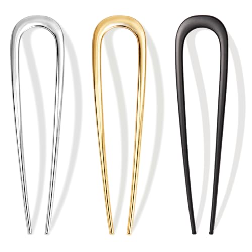 3 PCS French Hair Pins for Women Metal U-Shaped Hair Pins for Buns French Twist & Updos Elegant Gold Hair Accessories