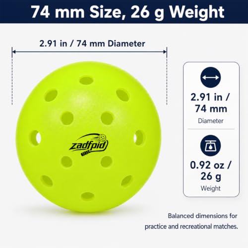 zadfpid Pickleball Balls, Neon Yellow 40-Hole 74 mm,One-Piece,12Pack - image 6