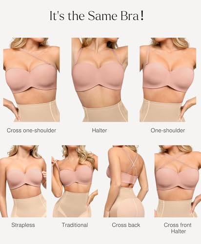 Image of Popilush Strapless Bras for Women Bandeau Unlined Bra No Padding Underwire