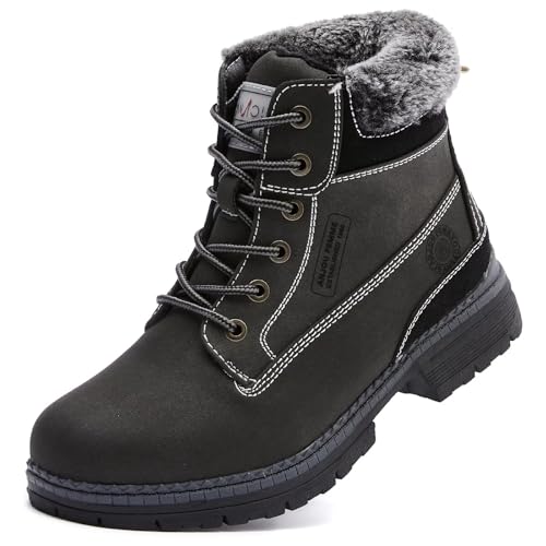 Image of ANJOUFEMME Ladies Walking Hiking Boots Womens Winter Snow Flat Ankle Fur Lined Boots Waterproof Trekking Camping Backpacking Outdoor Shoes,BLACK,6.5