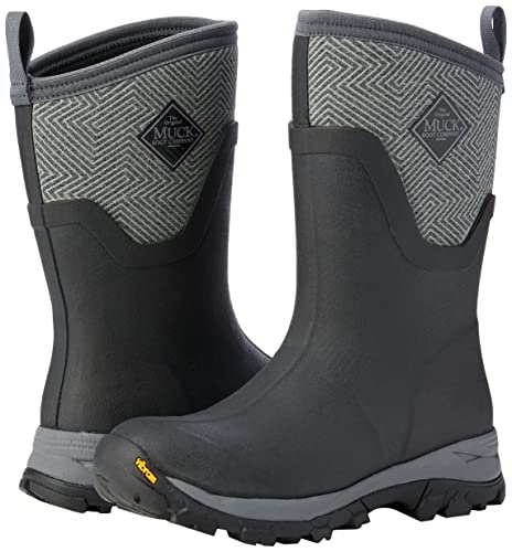 Muck Arctic Ice Agat Waterproof Lightweight Warm Mid Rubber Rain Boots Women's (Replaced As2Mv-101), Black/Grey Geometric, 9 #TOP4