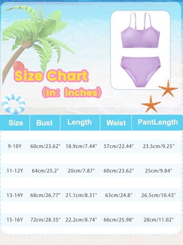 Image of Girl's 2 Piece Swimsuit Solid Spaghetti Strap Bikini Sets Beach Bathing Suit Swimwear for Teen Kids