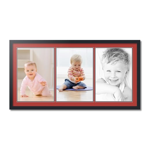 ArtToFrames Collage Picture Frame 3 Opening 3-13x19 Photo Frame | Made in USA | Black Frame Deep Red and Black Mats | Wall Mount Multi Photo Display 47X25 Full Size