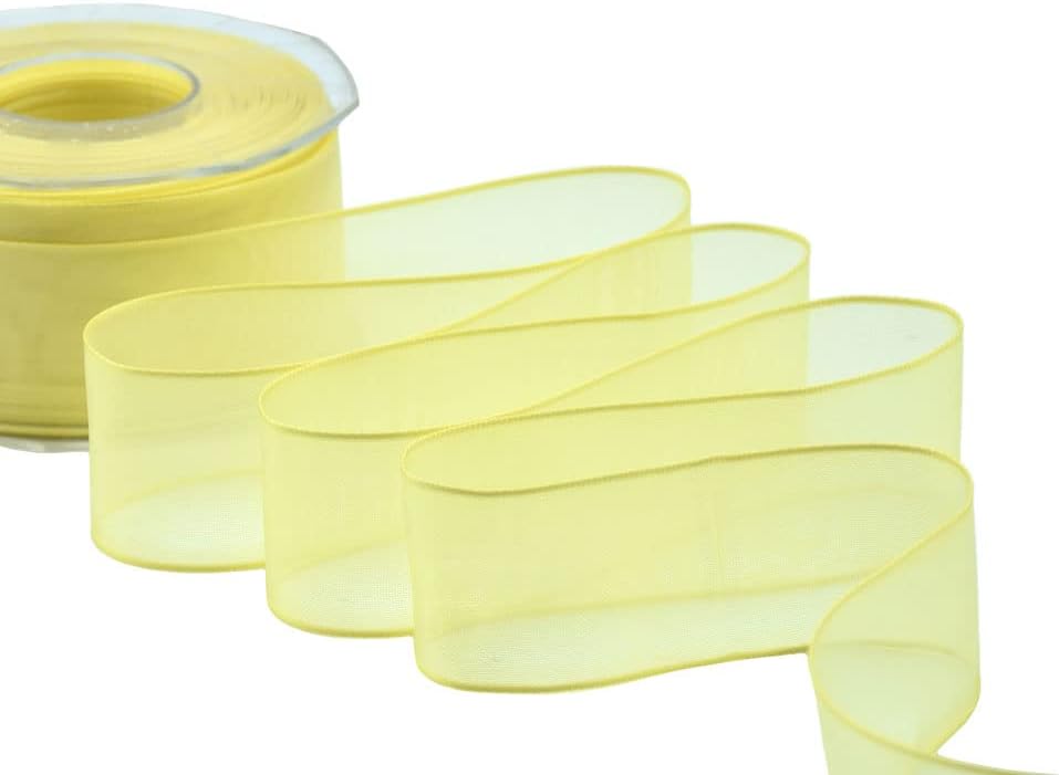 Furlanis - Satin Edge Veil, Decorative Ribbon for Packaging, Wedding Favors, Italian Fabric - Yellow, 40 mm x 50 m
