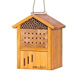 Mason Bee House -Wax Coated Mason House for The Garden, Natural Handmade Wooden Waterproof Mason Home, Attracts Peaceful Bee Pollinators,Native Mason Bee Habitat