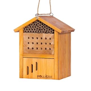 POLLIBEE Mason Bee House -Wax Coated Mason House for The Garden, Natural Handmade Wooden Waterproof Mason Home, Attracts Peaceful Bee Pollinators,Native Mason Bee Habitat
