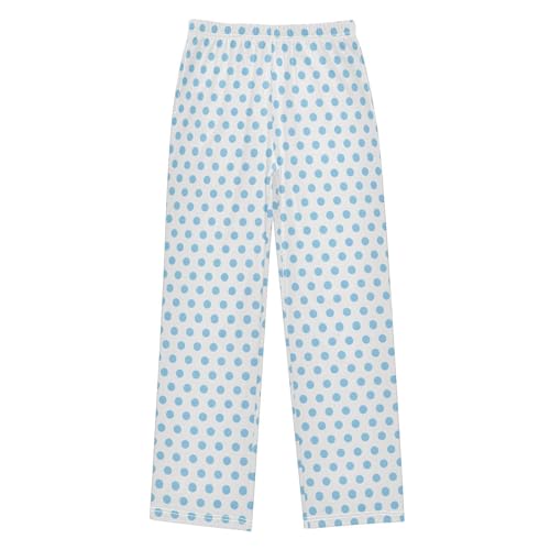 ALAZA Light Blue Polka Dot Pattern Pajamas Bottoms with Pockets Comfy Pjs Sleepwear Elastic Waistband Pajamas Pants Lounge Pants for 6-14 Years