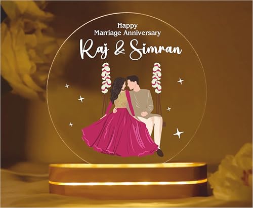 Image of PRINTHUA Plastic Personalized LED Night Table Lamp with Custom Name,Unique Gift for Women,Men,Kids,Girlfriend,Boyfriend,Husband,Wife|Perfect for Birthdays,& Special Occasions (Cute Couple),Multi Color