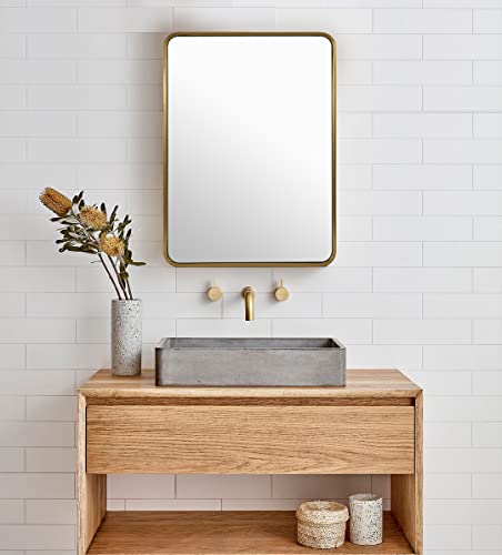 Andy Star Brass Mirror Bathroom, 22X30’’ Rounded Rectangle Mirror, Brushed Gold Bathroom Vanity Mirror Non-Rusting Sus304 Metal Tube Frame 1’’ Deep Wall-Mounted Mirrors Vertical/Horizontal #TOP1
