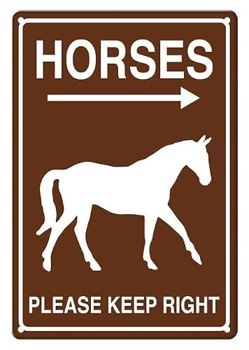 Horses Please Keep Right Aluminum Tin Sign 12"x8" For Horse Owners, Equestrians - Home Kitchen Wall Decor