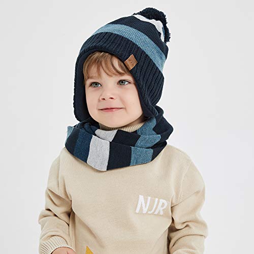 Image of Boys Winter Hat Baby Beanies with Earflap Upgrade Fleece-Lined Skiing Toddler Hat