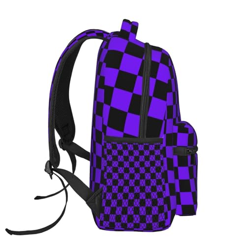 Blue Black Checkered Chessboard Flag Backpack Large Capacity Lightweight Casual Travel Sports Backpack 11.4X7.8X15.7 inch3