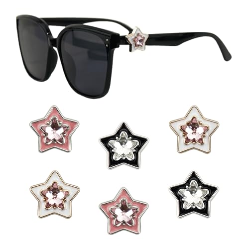 6Pcs Stars Sunglasses Charms, Glass Charm, Multicolour Fashionable and Trendy Accessories for Womens and Grils Gifts, Wear Lightweight and Comfortable Butterfly Decorations Glasses.