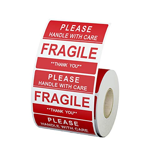 500 Labels 2" x 3" Handle with Care Fragile Thank You Warning Stickers - Permanent Adhesive - 1 Roll
