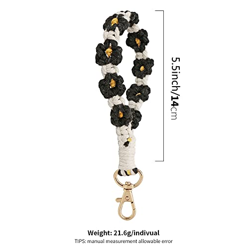 Xgalbla Cute Macrame Keychain Boho Handmade Wristlet Bracelet Keychain Floral Country Style Wrist Lanyard Handmade Weave Exquisite Holder For Women(Black) #TOP1